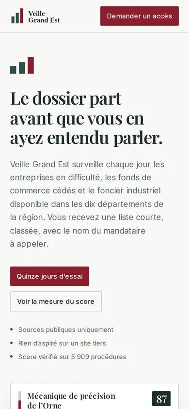 Vitrine de Veille Grand Est affichée sur un téléphone.
